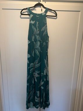 Roxy Teal Floral Halter Maxi Dress